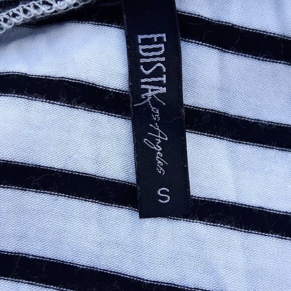 FLORAL EDISTA Women's Short Sleeve Top Size Small Two Tone Top Black and White - Picture 2 of 4